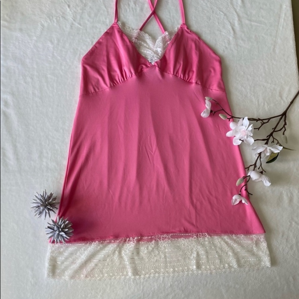TAHARI Pink With Lace Trim Chemise
Nightgown Slip Size XL